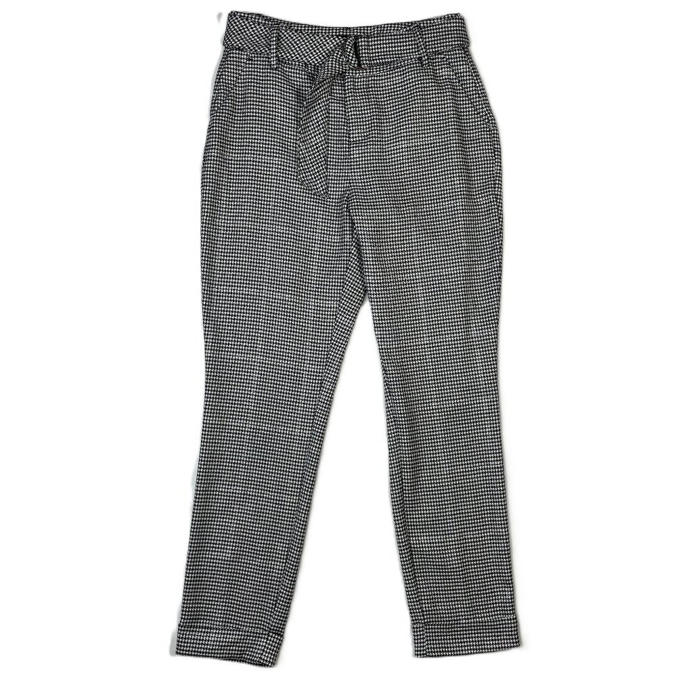 INC Tapered Leg Pants Houndstooth Plaid Black White Silver Metallic Size 4